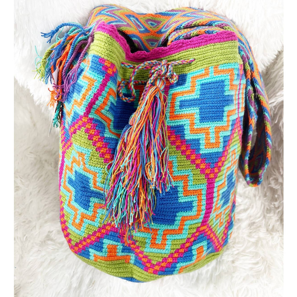 Wayuu Mochila Colombian Large Authentic Bag Multicolor Geometric